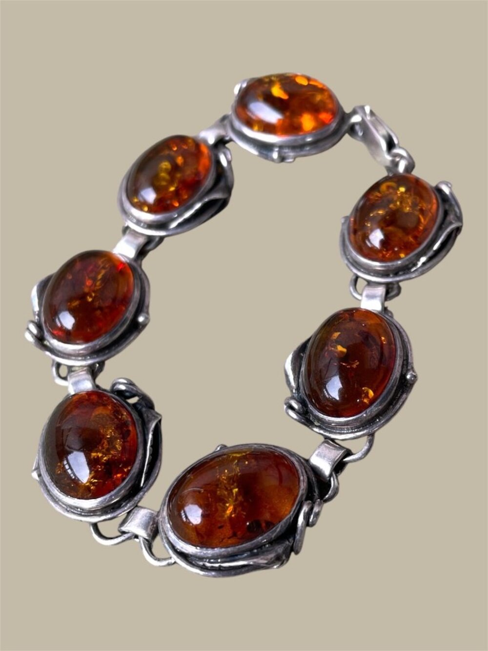 Sterling Silver Vintage Amber Link Bracelet